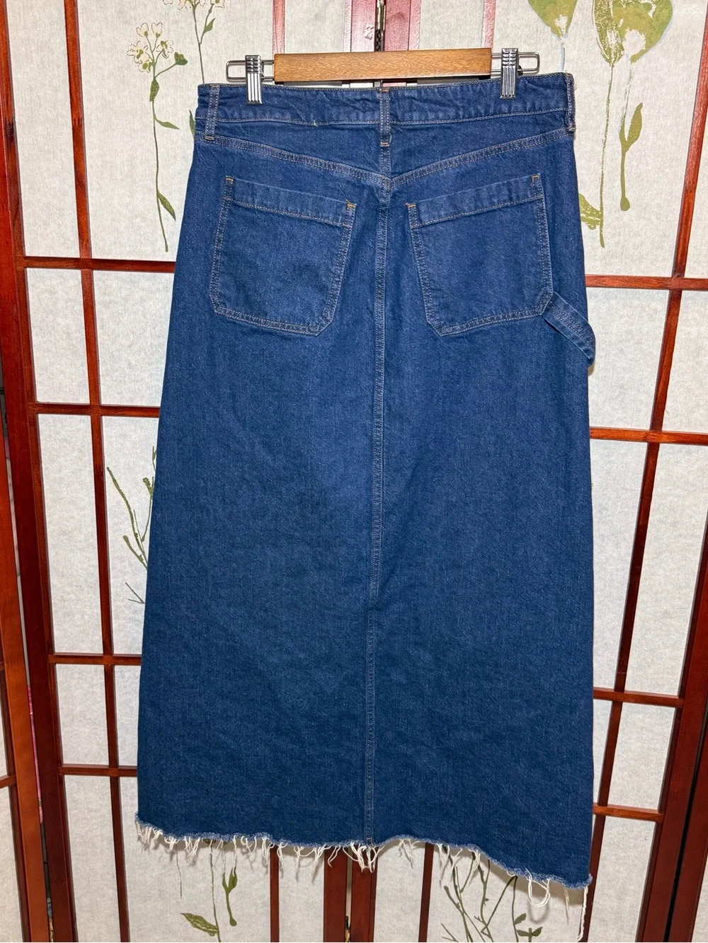 Loft Denim Utility Maxi Skirt Western Carpenter Boho Front Slit Women’s size 6